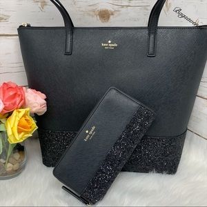#bagsavenue Glitter Kate spade penny Greta tote wallet black